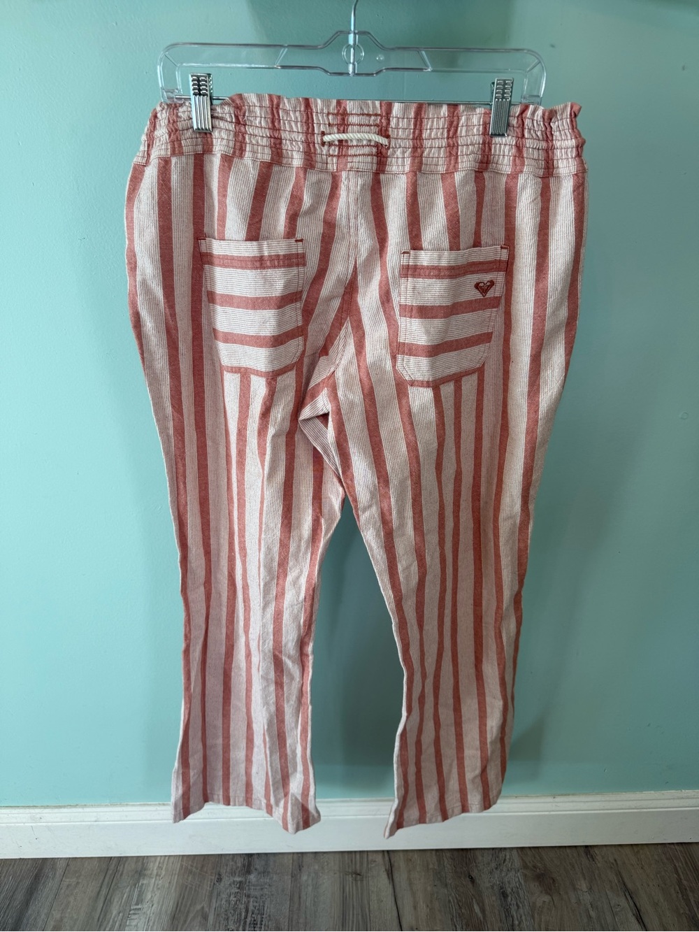 Roxy Striped Drawstring Linen Pants — Coral & White - Picture 8 of 12